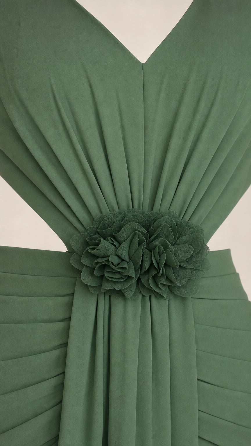 Close up of waist floral applique and cutout detail